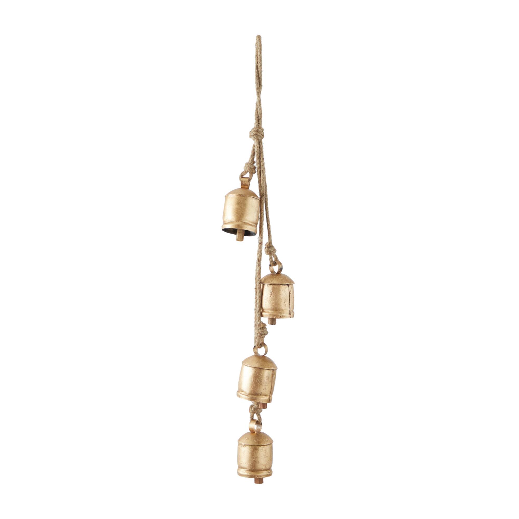 Gold Metal Bohemian Decorative Cow Bell, 4" x 3" x 30"